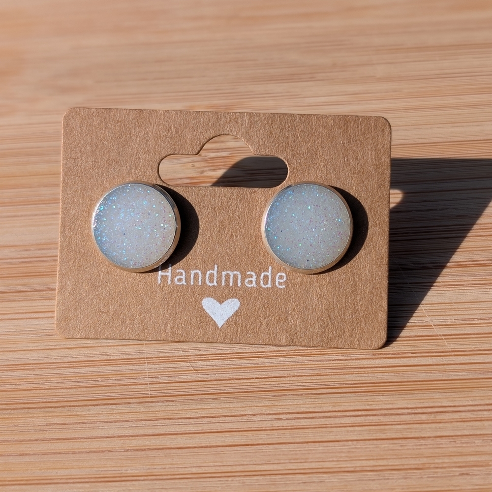 Handmade Glittery White Stud Earrings